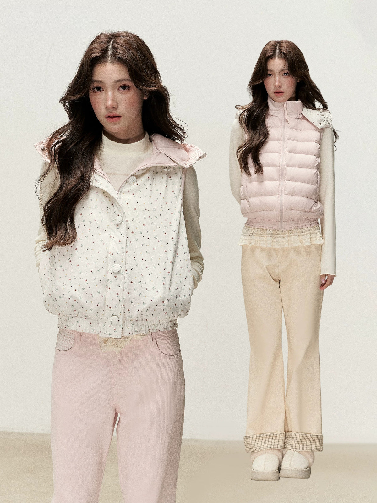 Reversible Floral Detachable Hood Down Vest