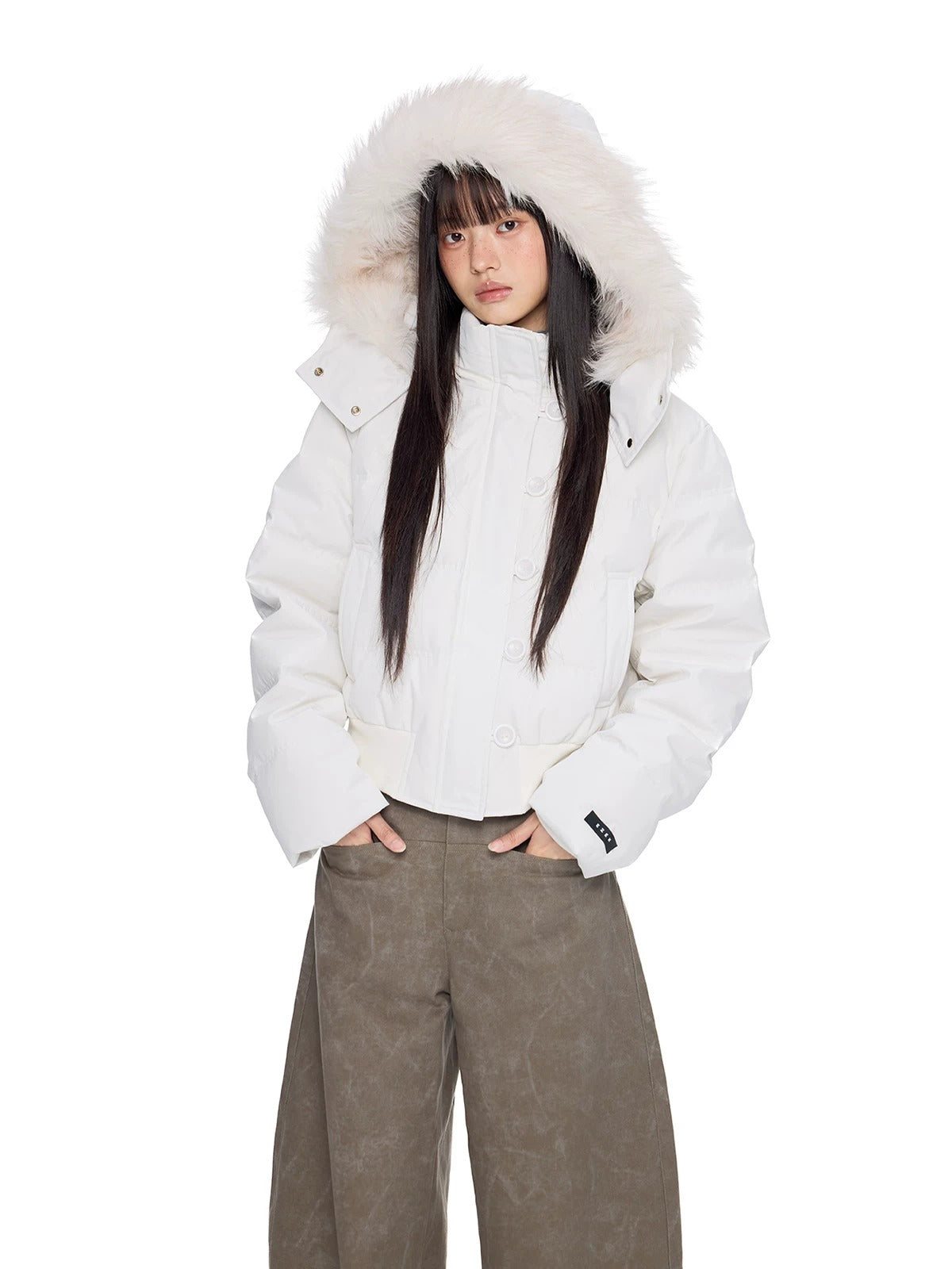 Fur Collar Hooded Cropped Down