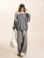 Gray & Apricot Lace-Tie Knit Set
