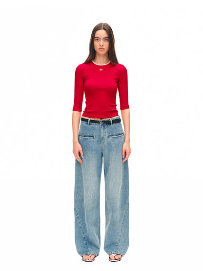 Modern Contrast-Trimmed Mid-sleeve T-shirt