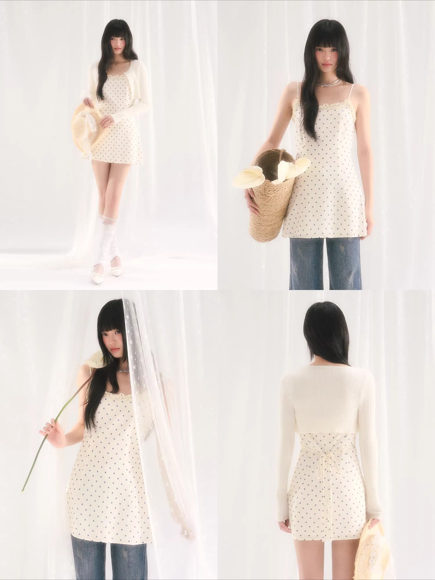 Apricot Polka Dot Strap Dress
