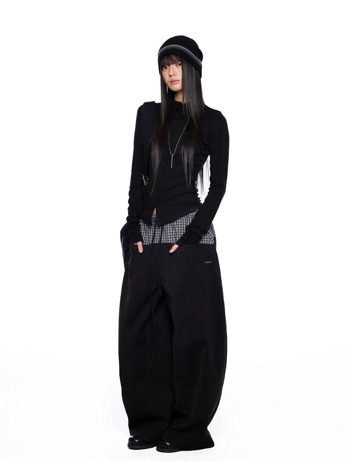 Plaid Drawstring Wide Leg Pants