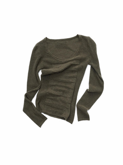 Crewneck Textured Open-Knit Wool Sweater