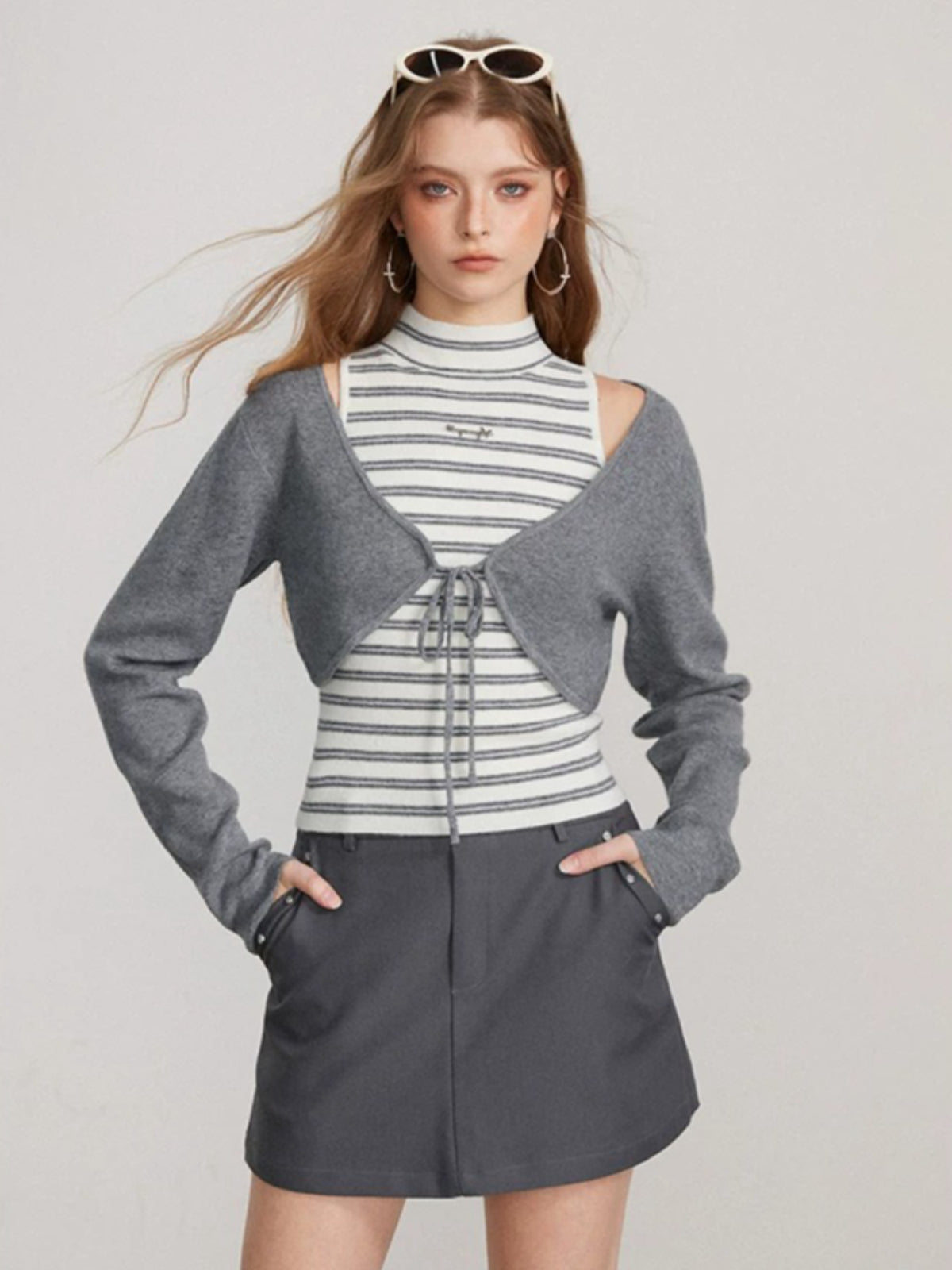 Contrast Stripe Vest Layered Set