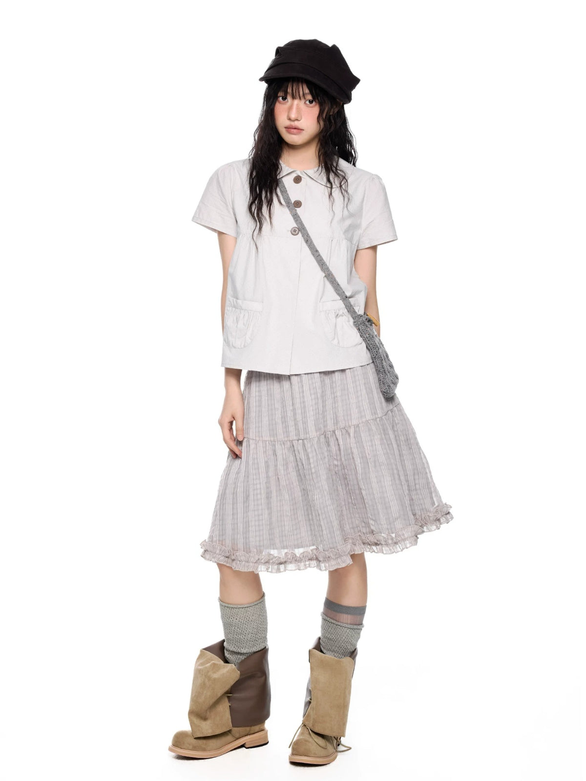 Plaid Bubble Chiffon Skirt