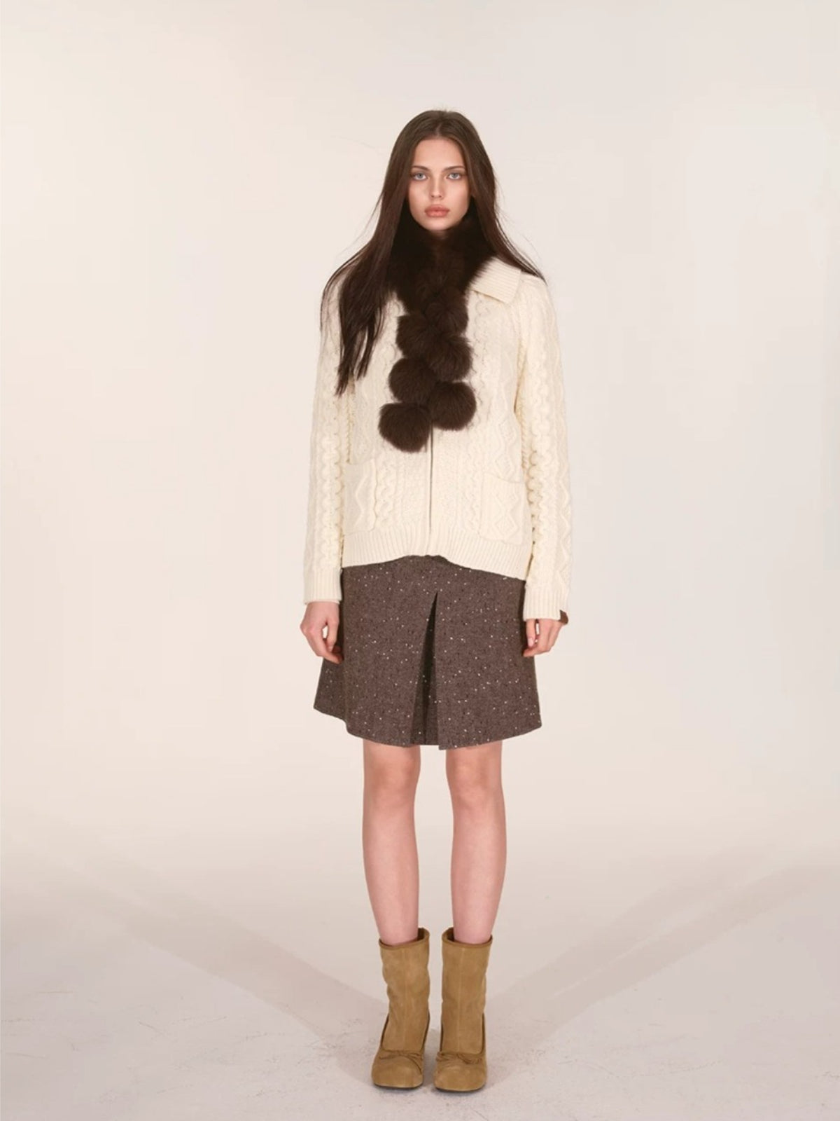 Speckled Faux Fur A-Line Skirt
