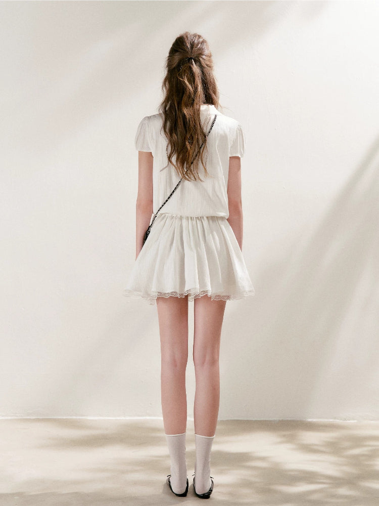 Lace-Paneled Collared Shirt Dress