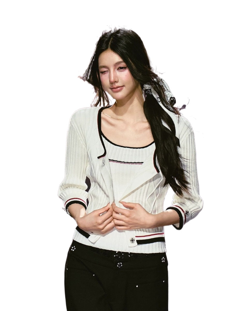 Contrast Knit Three-Piece Set