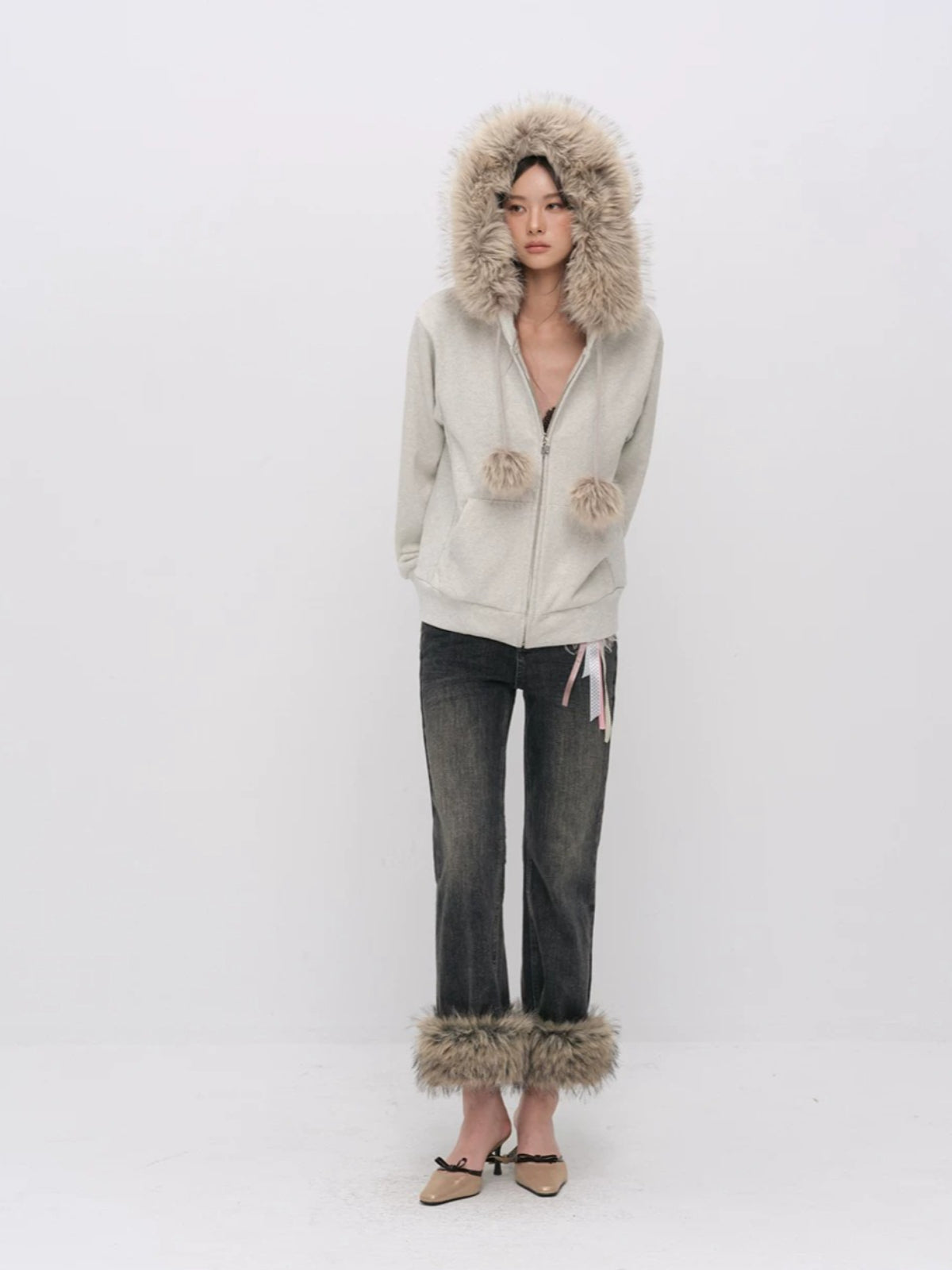 Fur Trim Knit Lounge Set