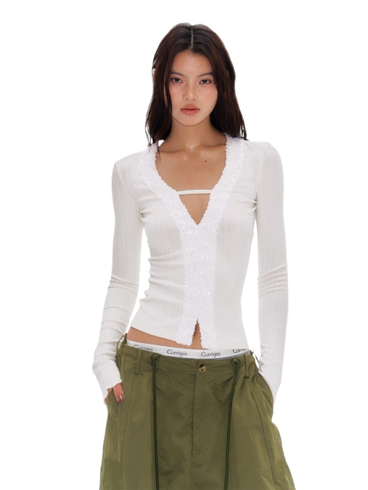 Lace-Embellished Knit Sweater