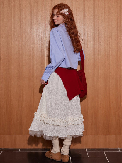 Jacquard Ruffle Layered Midi Skirt