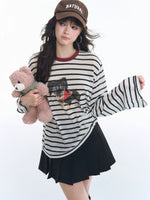Contrast Stripe Puppy Print T-shirt