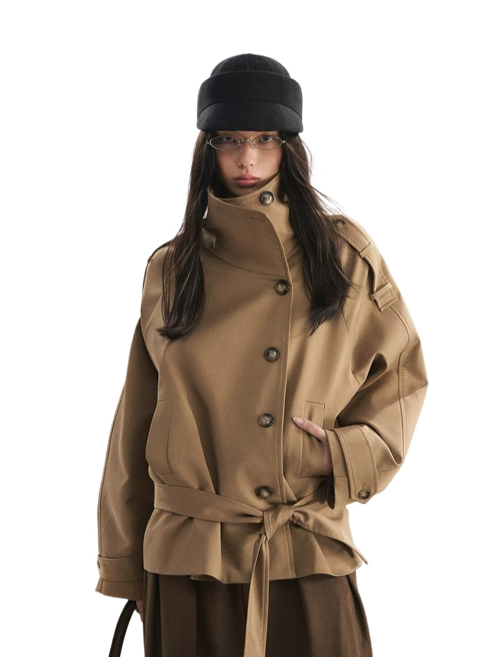 Stand Collar Tencel Trench Coat