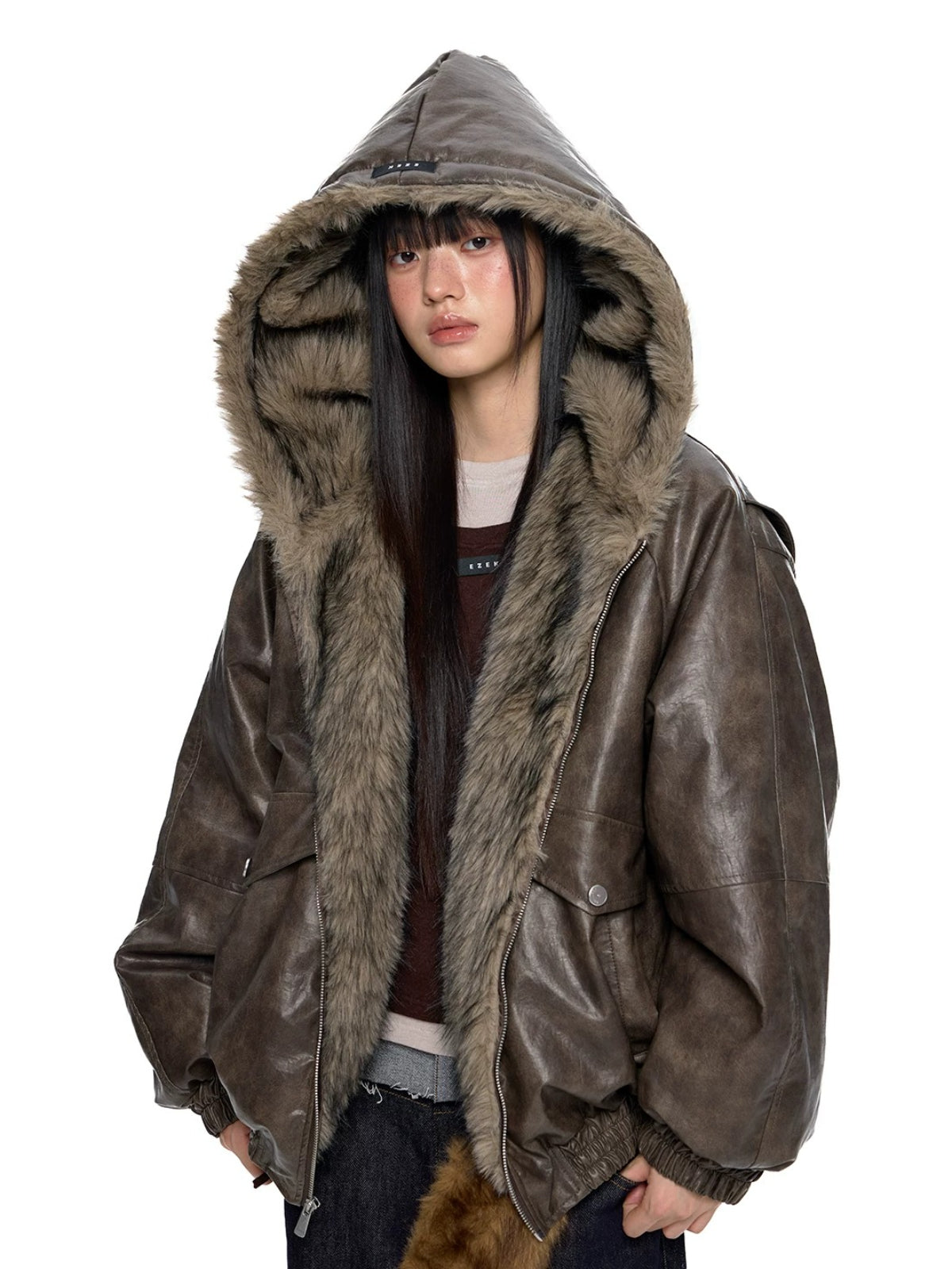 Fur Hood Pocket Puffer Jacket
