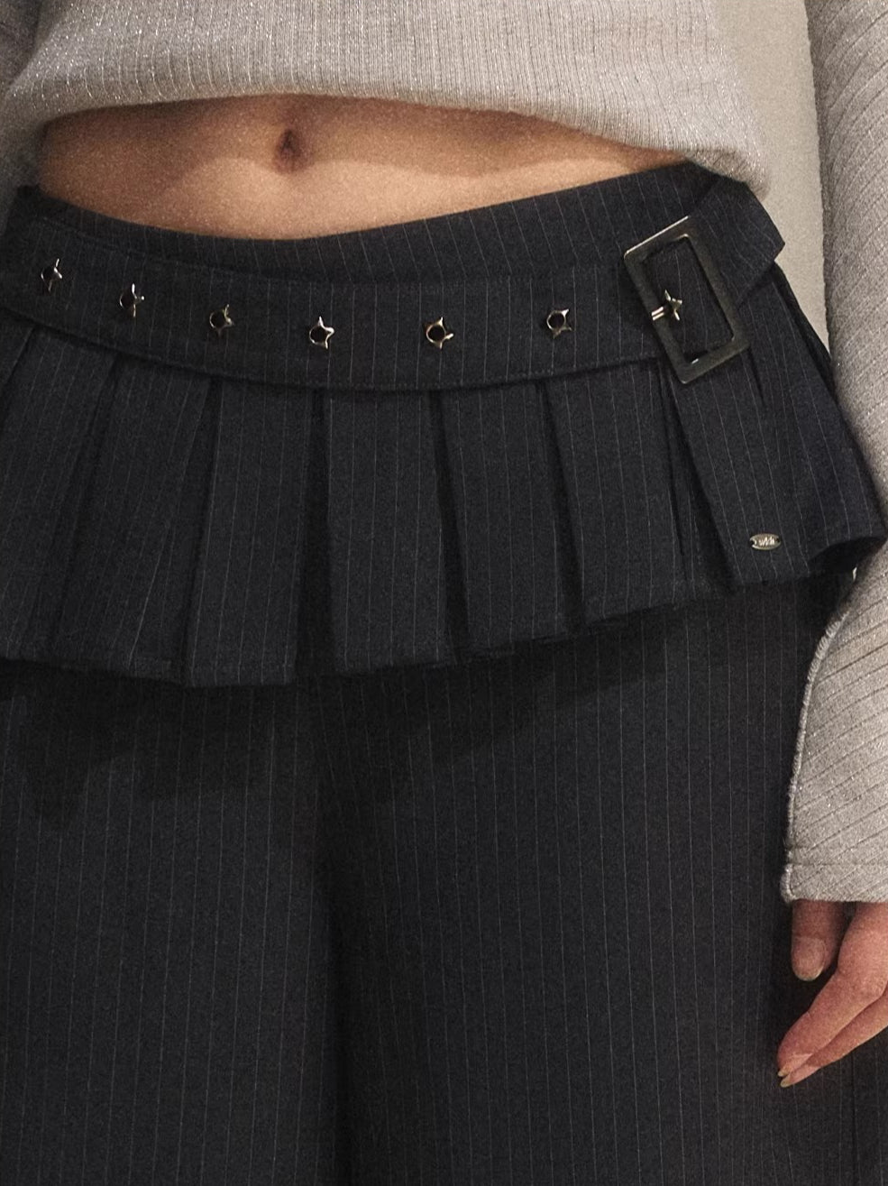Gray Striped Wide-Leg Pants
