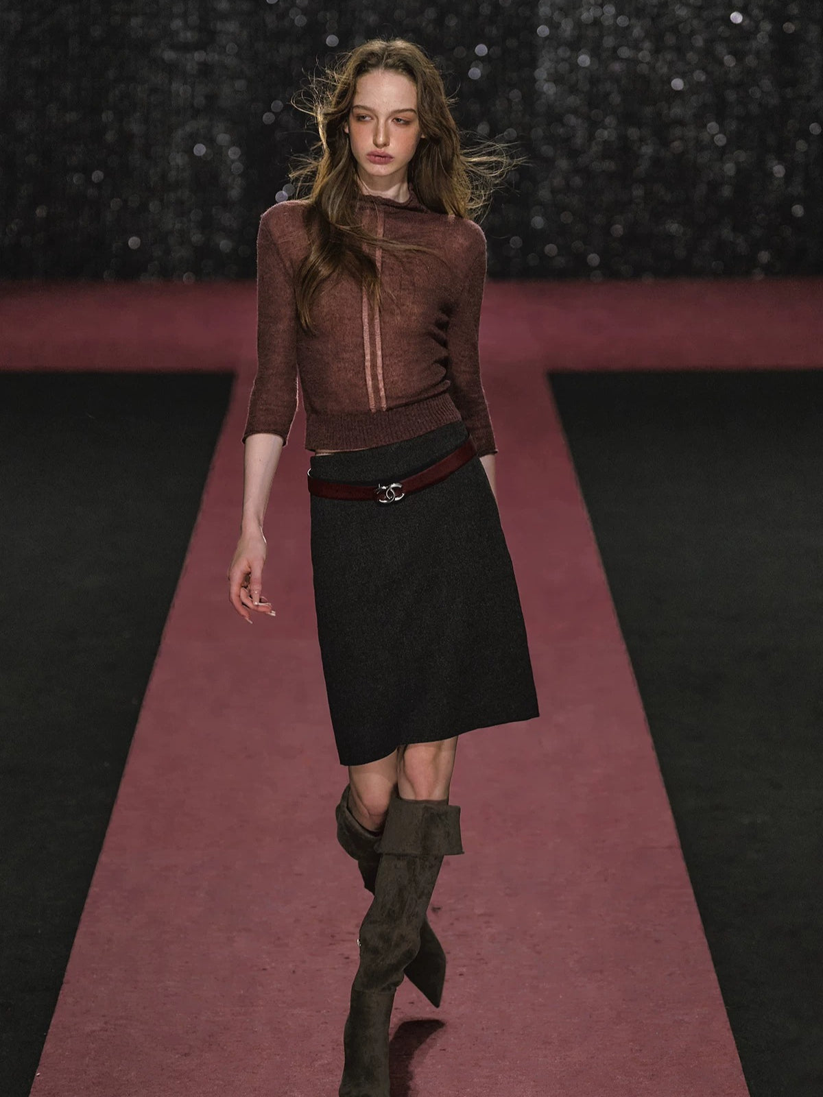 Wool Slit Midi Skirt