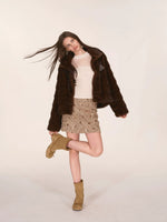 Sequined Contrast Waist Tweed Mini Skirt