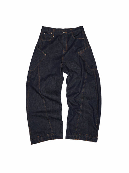 Raw Denim Wide-Shoulder Waist-Cinching Jacket Set