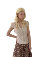 Lace V-Neck Puff Sleeve Top