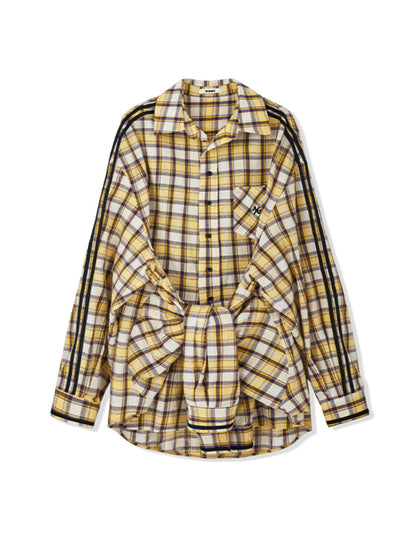 Double Sleeve Faux Two-piece Plaid Print Top