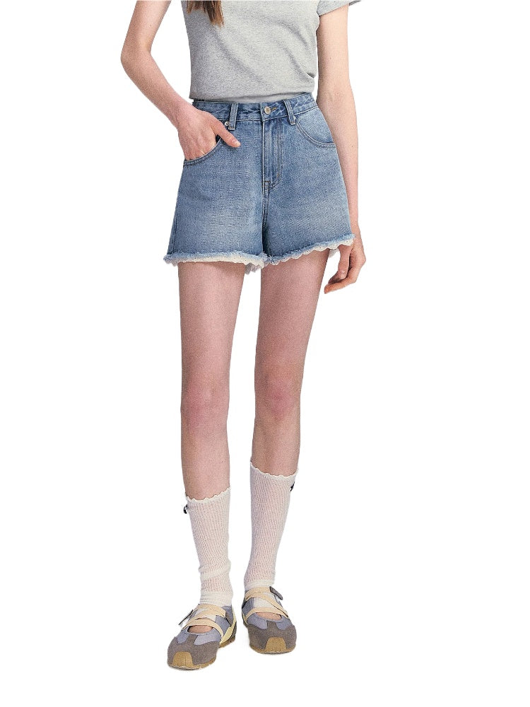 Lace Trim Denim Shorts