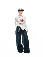 Contrast Embroidered Straight Leg Jeans