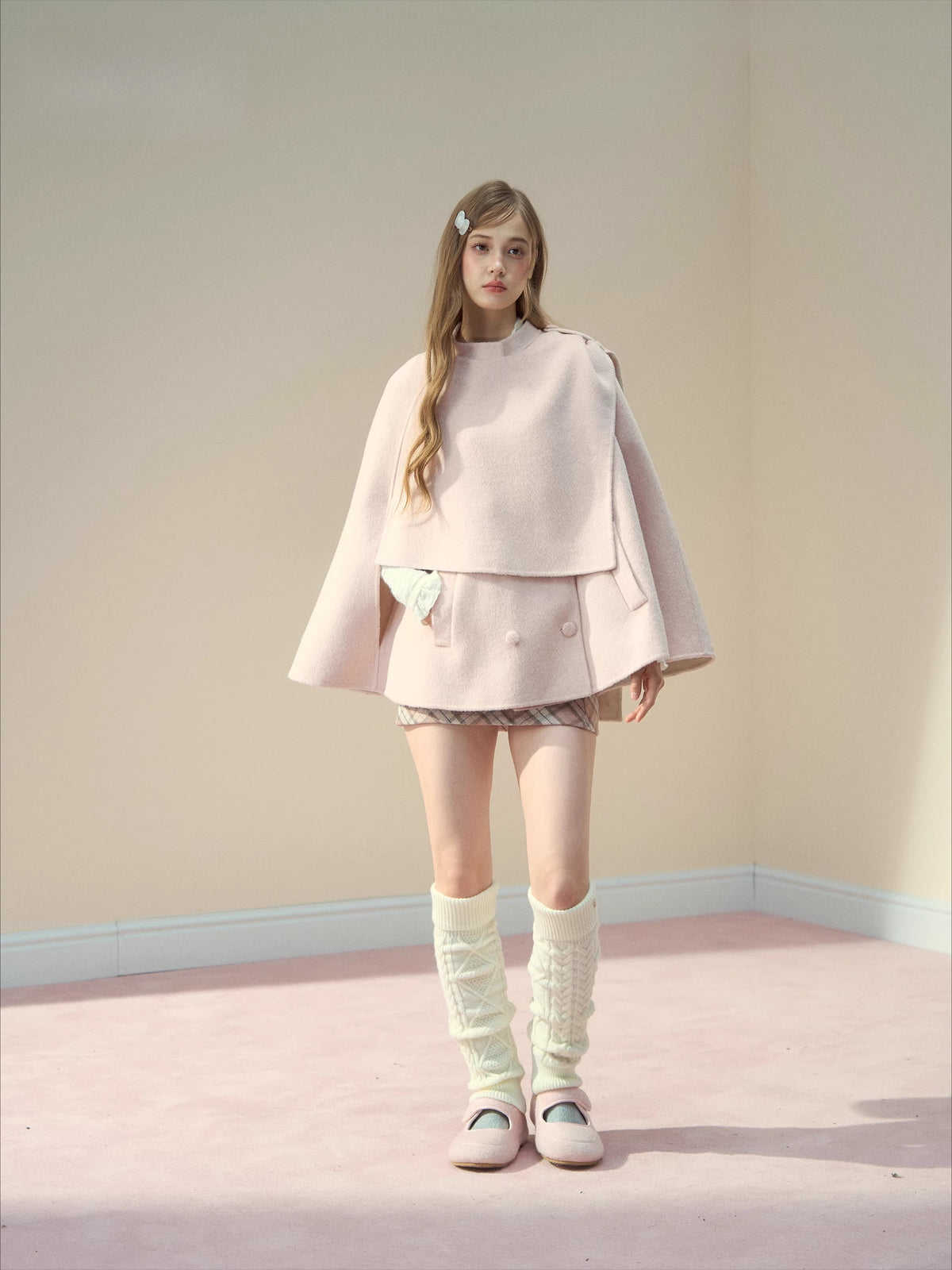 Pink Wool Cape Coat