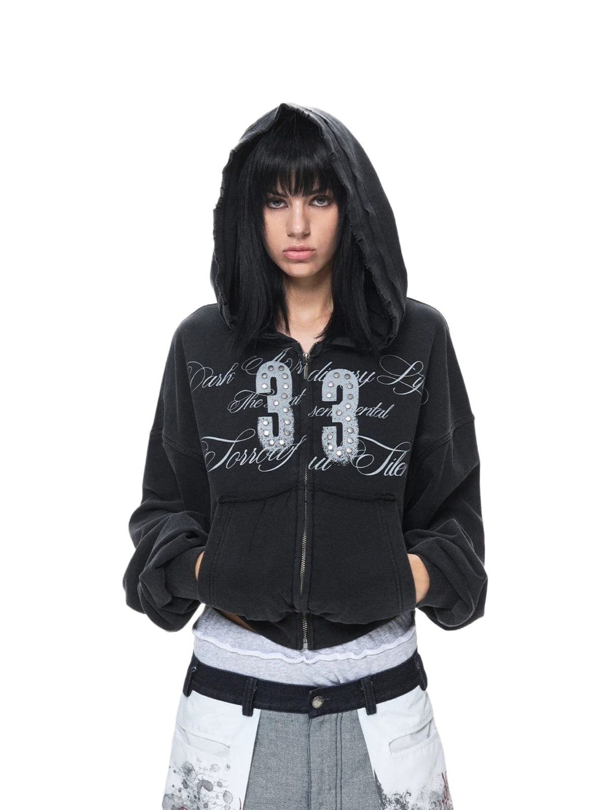 Vintage Washed Cropped Zip Hoodie