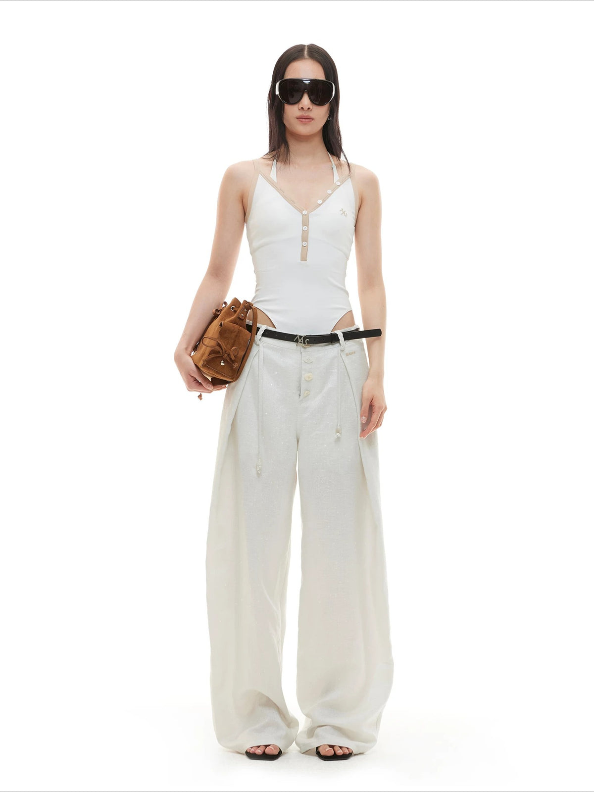 White Linen Wide Pants