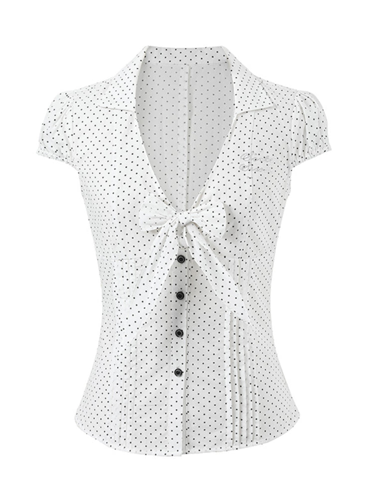 Bow - Accentuated Waist - Slimming Shirt Top