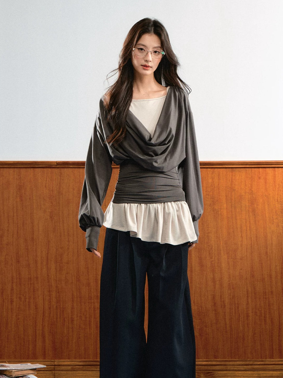 Draped Ruched Layered Top Set