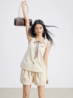 Contrast Top & Cargo Shorts Set
