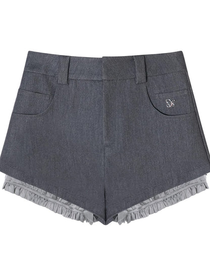 Contrast Fake Two-Piece Illusion High-Waist Shorts