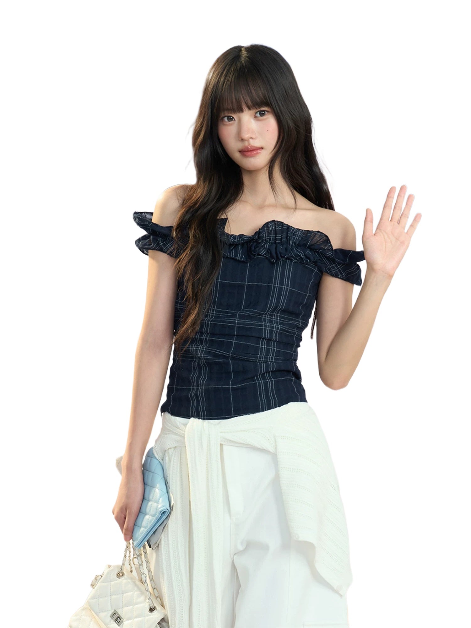Plaid Off Shoulder Top