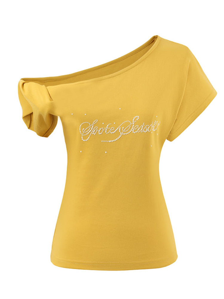 Pearl Waist - Cinching Off-Shoulder T-shirt