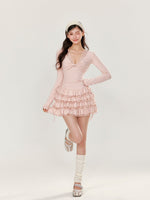 V-neck Long Sleeve Cake Dress