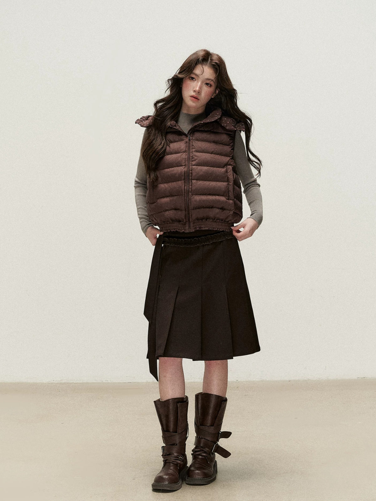 Reversible Floral Detachable Hood Down Vest