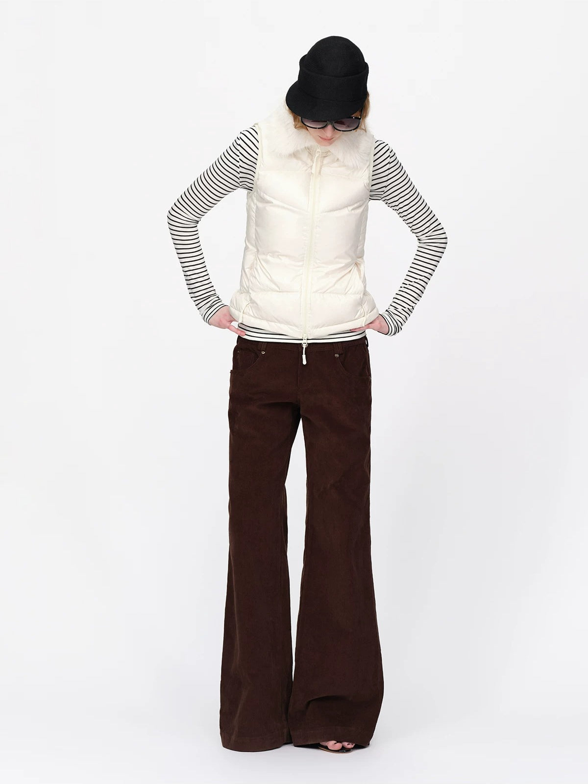 Vintage Fur Collar Down Vest Jacket