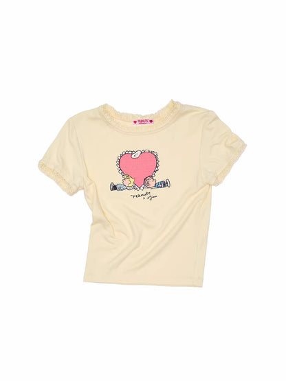 Snoopy Lace Trim Printed T-shirt