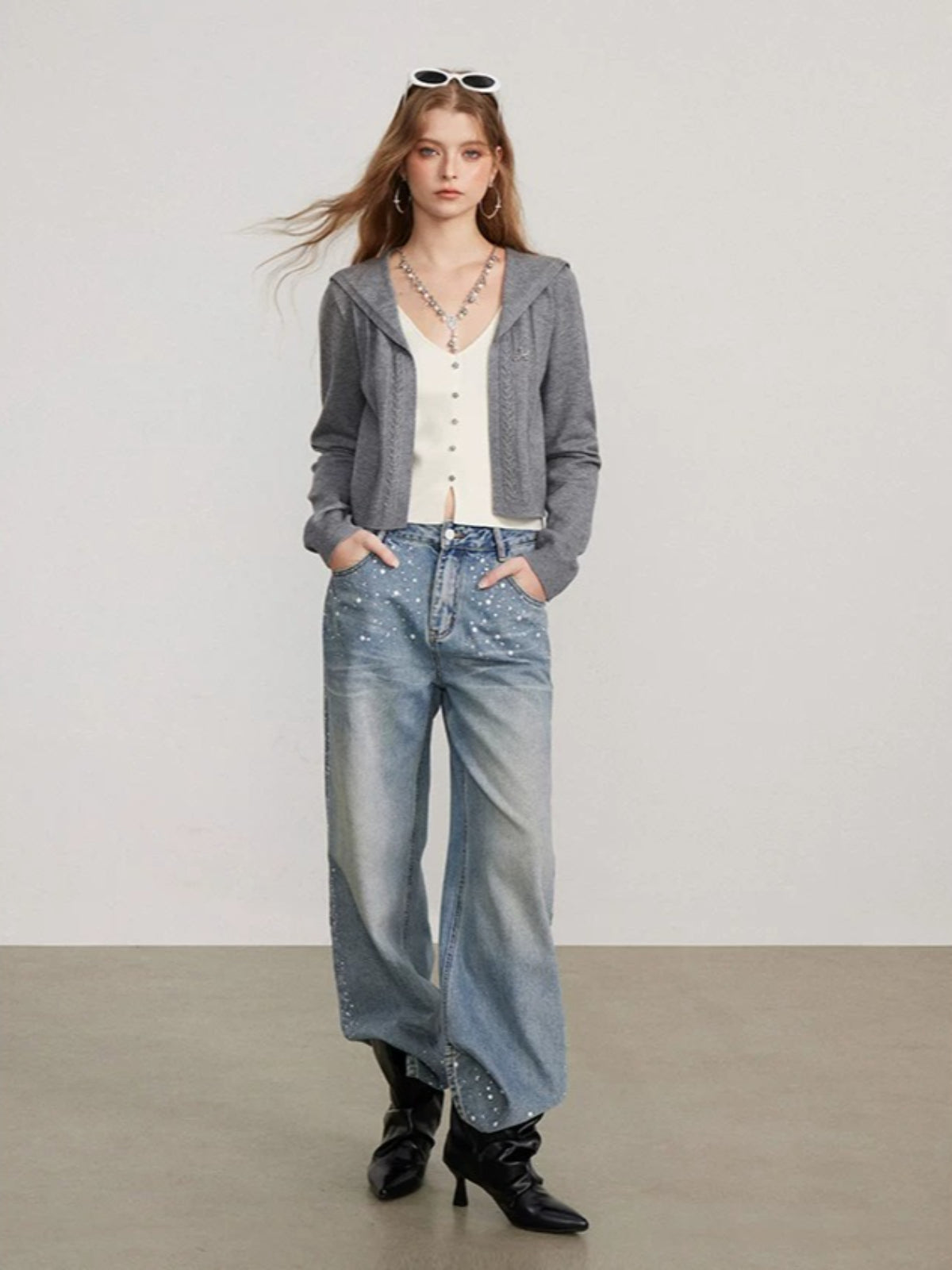 Contrast Collar Layered Knit Sweater