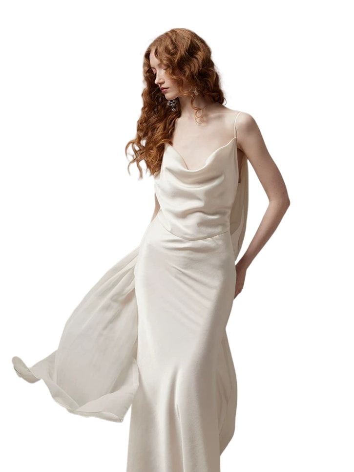 Beige Satin Drape Dress