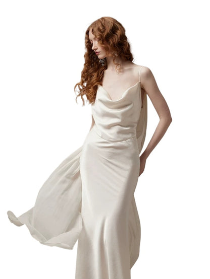 Beige Satin Drape Dress