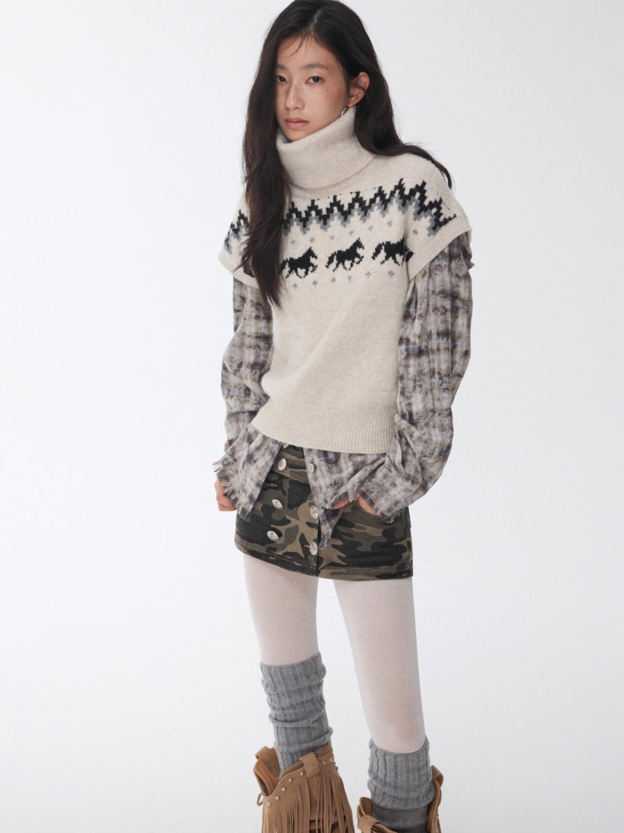 Washed Plaid Frayed-Edge Fitted Shirt