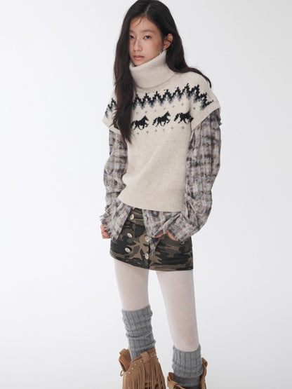 Washed Plaid Frayed-Edge Fitted Shirt