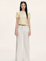 Yellow Beaded Ribbed T-shirt