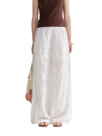 Eyelet Drawstring Wide-Leg Pants