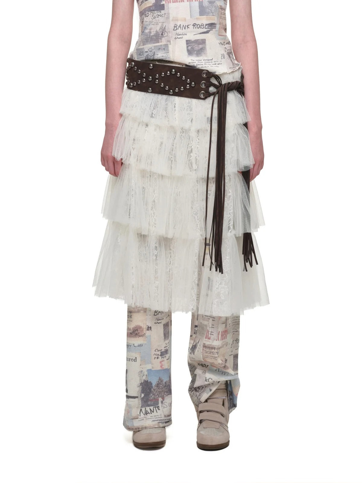 Tiered Lace Slit Midi Skirt