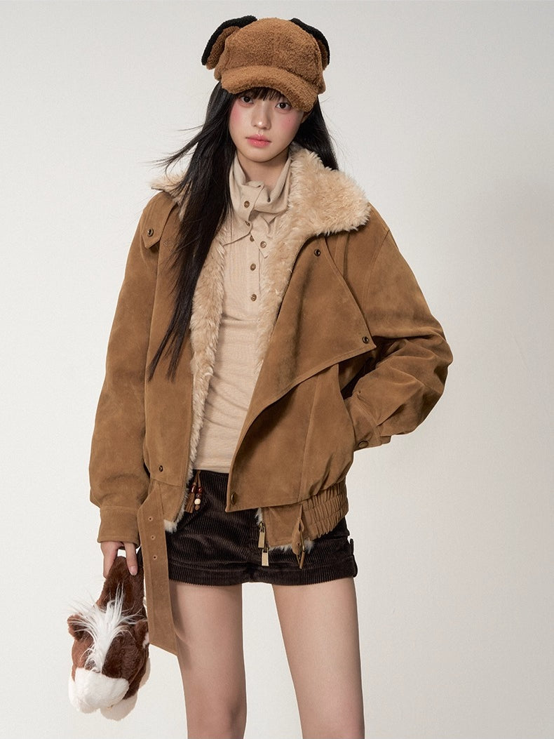 Retro Suede Shearling Moto Jacket