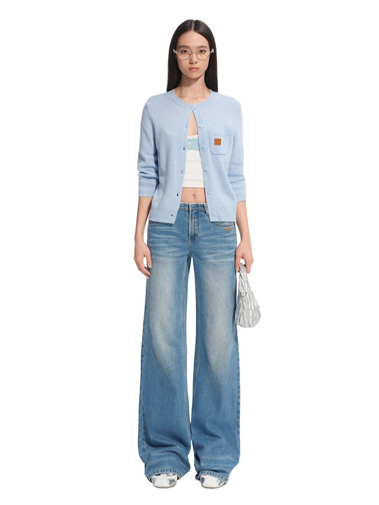 Cashmere-Feel Mid-Sleeve Cardigan
