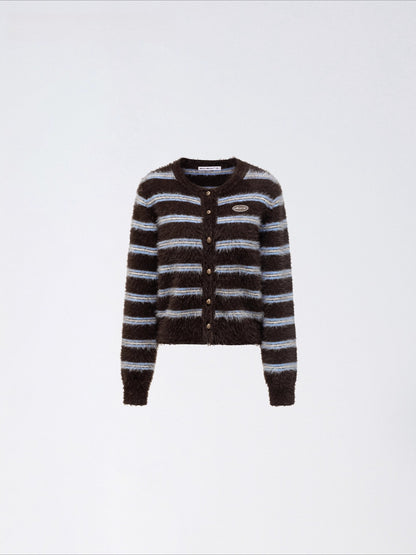 Striped Mink-Knit Cropped Sweater